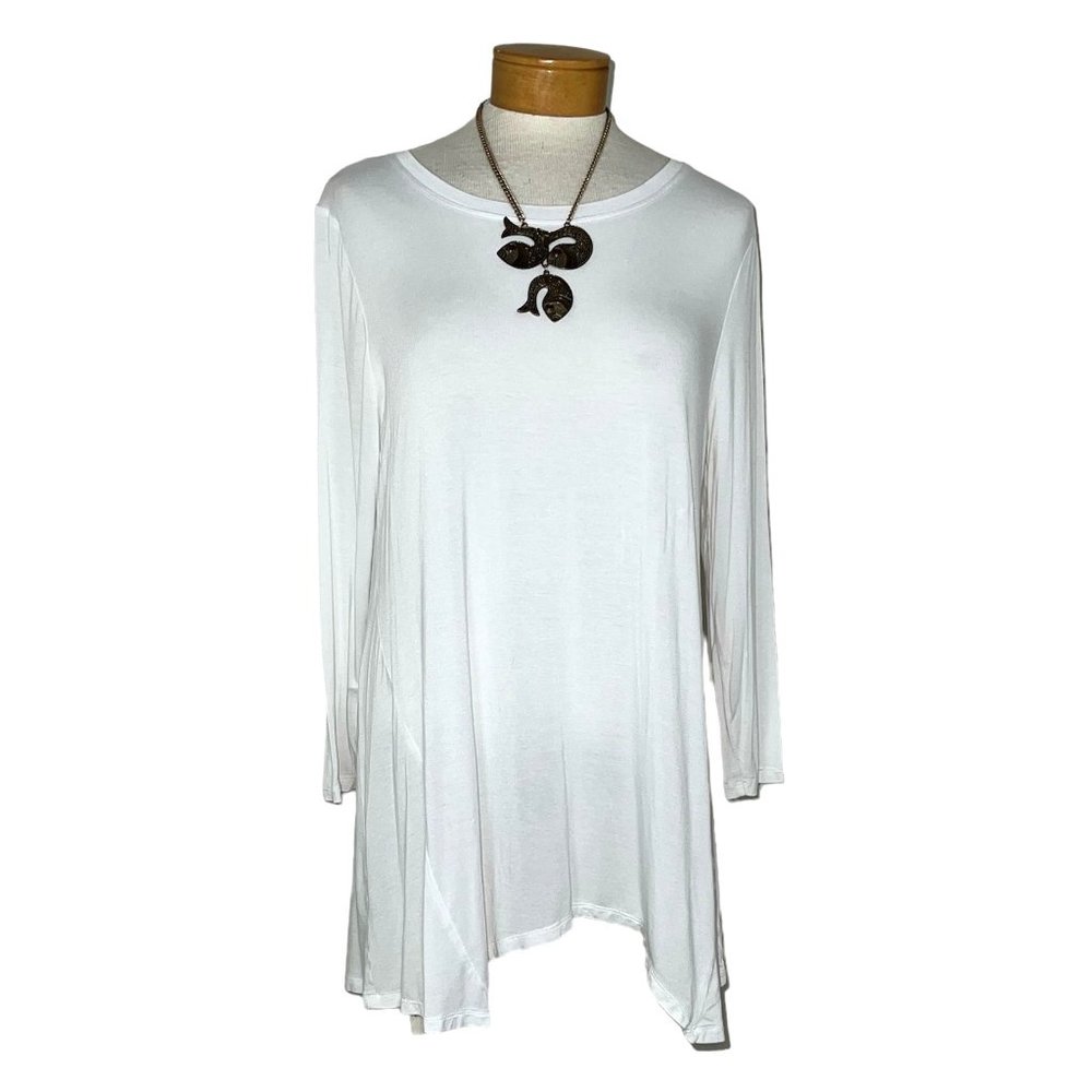 New Directions - Women's Size L Solid White Blouse - 3/4 Sleeves Round Neckline